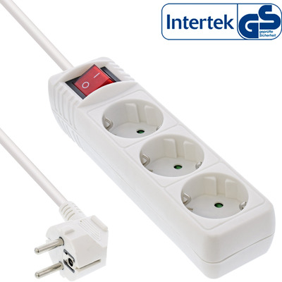 InLine® Steckdosenleiste, 3-fach Schutzkontakt, mit Schalter, weiß, 1,5m (Produktbild 1)