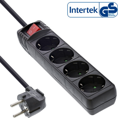 InLine® Steckdosenleiste, 4-fach Schutzkontakt, mit Schalter, schwarz, 1,5m (Produktbild 1)