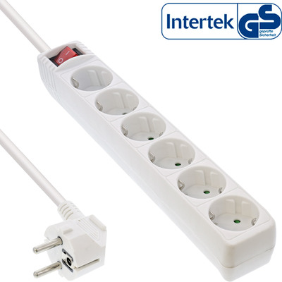 InLine® Steckdosenleiste, 6-fach Schutzkontakt, mit Schalter, weiß, 1,5m (Produktbild 1)