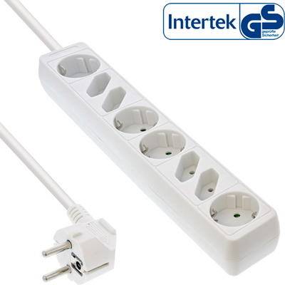 InLine® Steckdosenleiste, 8-fach, 4x Schutzkontakt + 4x Euro, weiß, 1,5m (Produktbild 1)